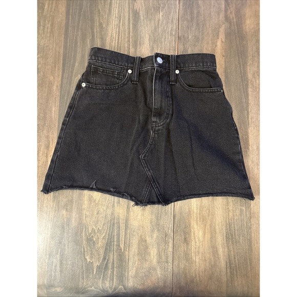 Madewell Dresses & Skirts - Madewell Denim Skirt A Line Size 25 Black Denim Distressed